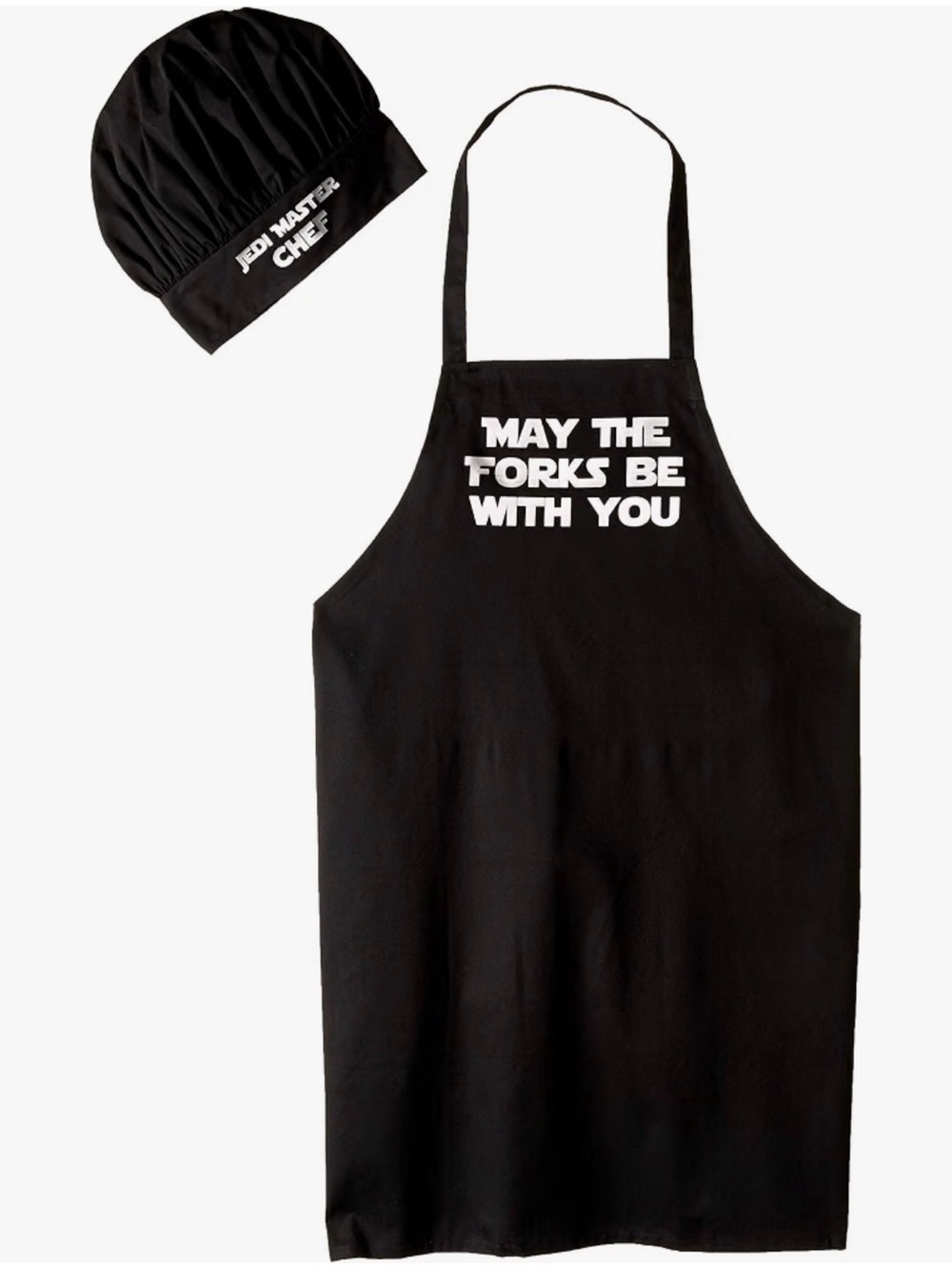 Adult Black 'May The Forks Be With You' Chef Apron & Hat Set